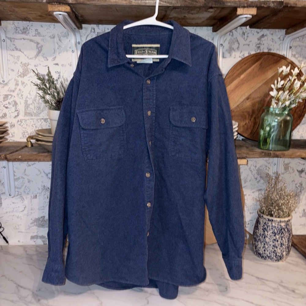 Men's Thick Heavy Duty 100% Cotton Vintage Field And Stream Button Down Shirt XL